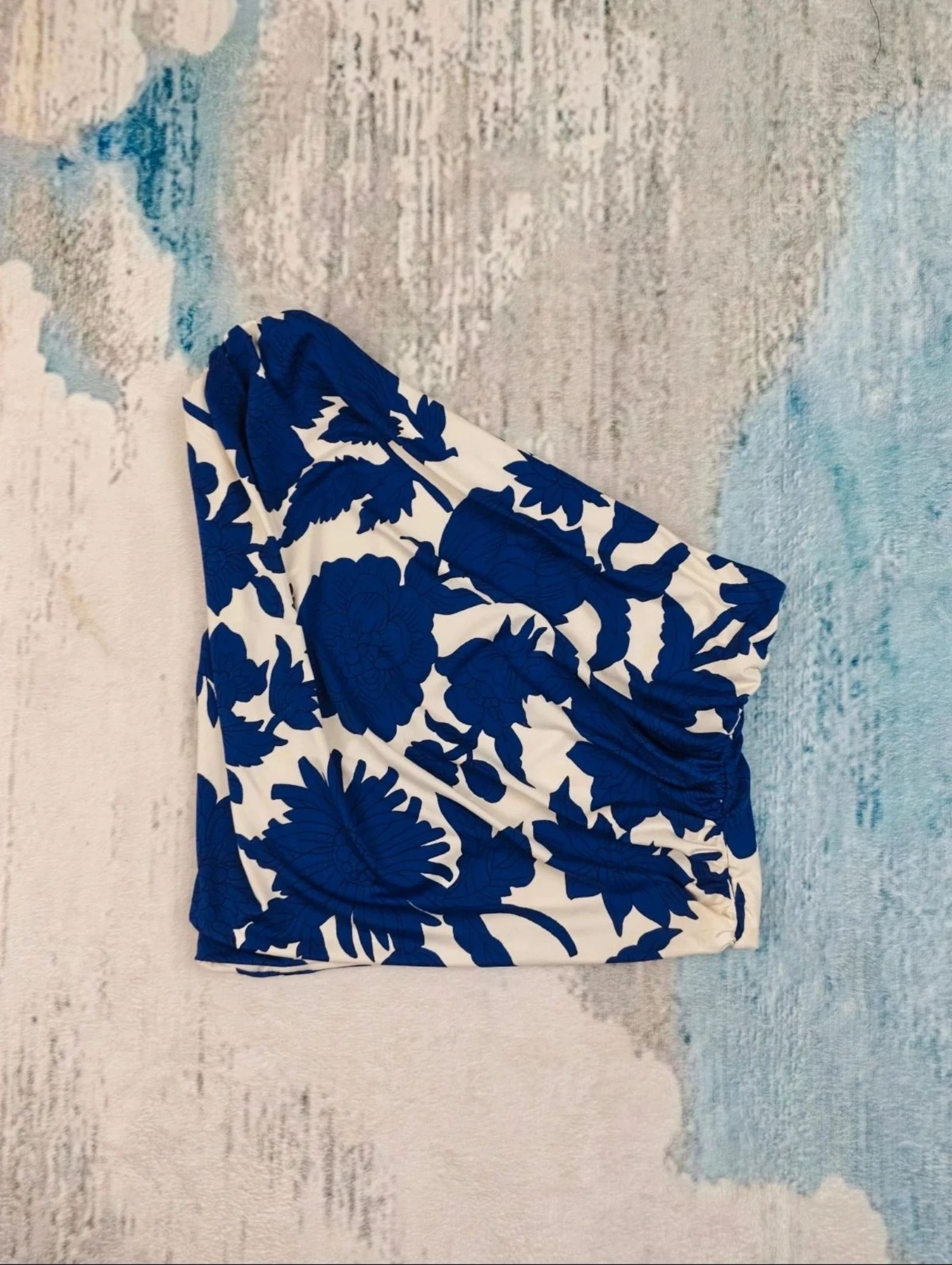 H&M One Shoulder Floral Crop Top Bleu Blanc Taille M – photo 4